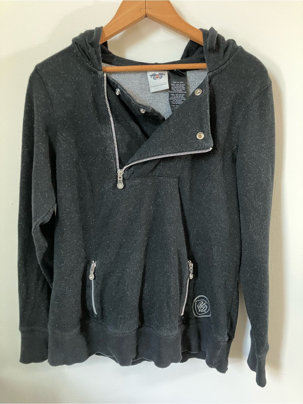 Vintage Harley-Davidson Women's Asymmetrical Zip Sparkle Hoodie Large